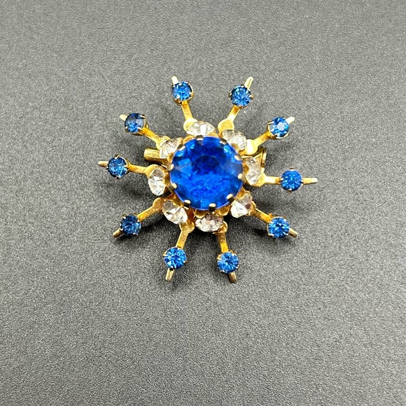 Coro Jewelry - 2 / $40 Coro Blue Crystal Starburst Brooch - Gold Tone